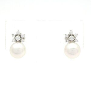 Mikimoto Clip On Earrings PE-1714U 18K White Gold Akoya Pearl Diamond